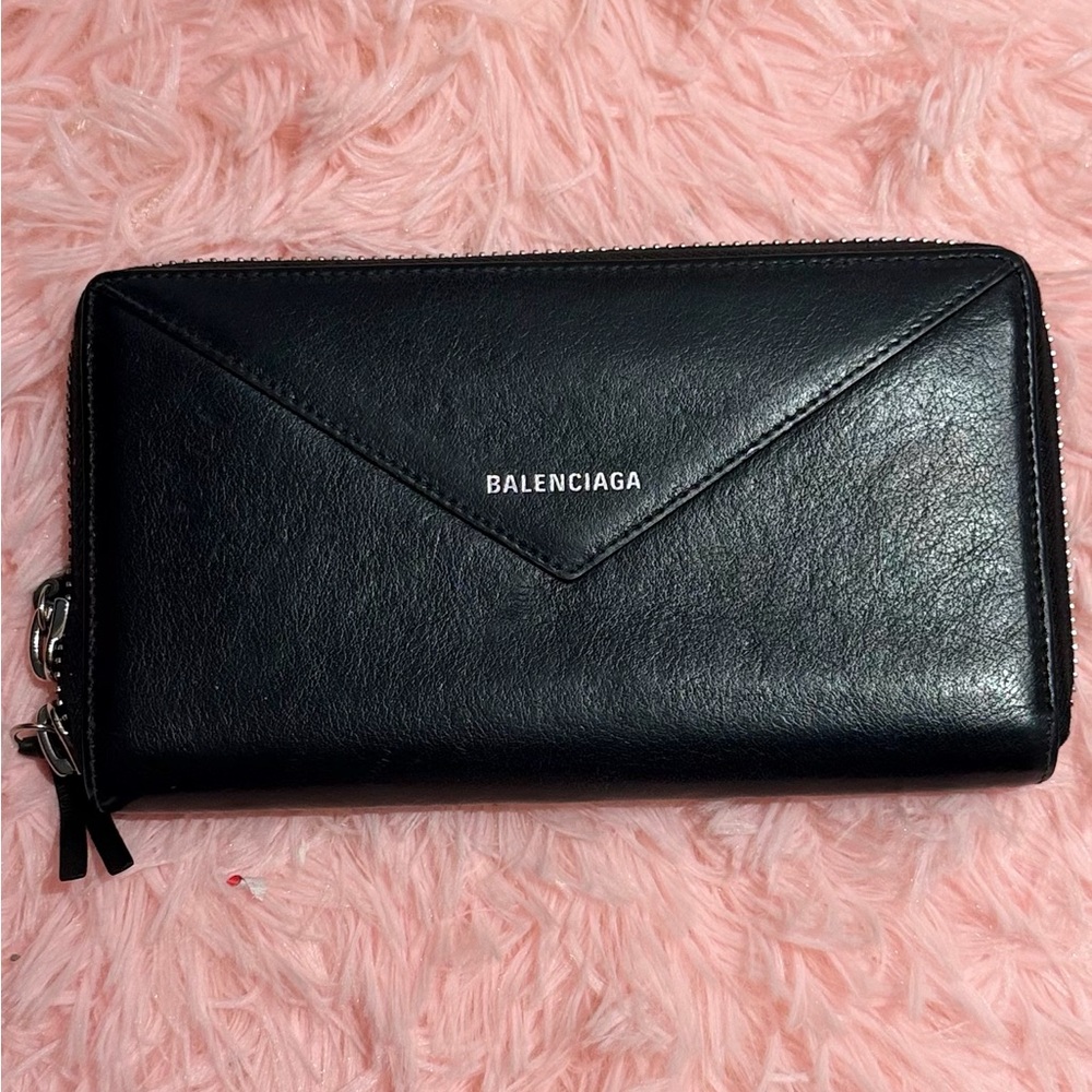 Balenciaga Paper Manny Zip Around Leather Wallet Large Black Envelope Snap NIP - Picture 5 of 16